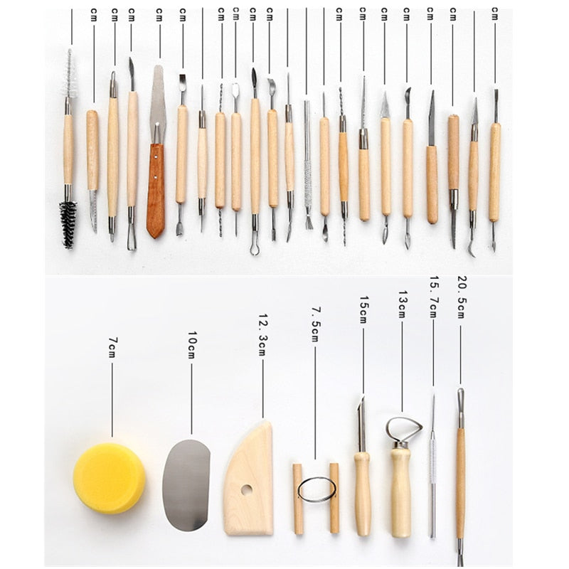 Clay Tools Set, Pottery Modelling Tools Kit Sculpting Tool Wooden Pottery Clay Carving Kit with Storage Bag, Apron for Rock Painting, Pottery Clay Modeling Embossing Nail Art DIY