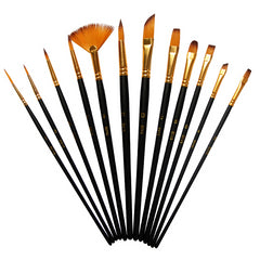 14 Pcs Nylon Paint Brushes Set Art Painting Brushes Professional Oil Watercolor Paint brush Set with 12 Pcs Painting Brushes + 1Pcs Color Palette+ 1Pcs Pencil Case, Art Supplies