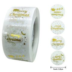 500pcs/roll Rose Gold Merry Christmas Stickers Round Labels Kraft Paper Xmas Gifts Box Labels Decorations New Year Sealing Label Stickers For Party DIY Packaging Stationery Stickers