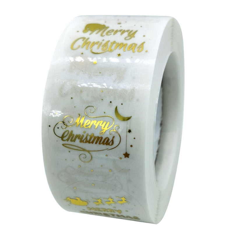 500pcs/roll Rose Gold Merry Christmas Stickers Round Labels Kraft Paper Xmas Gifts Box Labels Decorations New Year Sealing Label Stickers For Party DIY Packaging Stationery Stickers