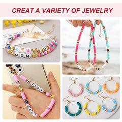 6000 Pcs 6MM Polymer Clay Beads Set 24 Rainbow Color Flat Chip Beads with Pendant Charms Kit and Elastic Strings for Jewelry Making Kit Bracelets Necklace For Boho Bracelet Necklce Making Letter Beads Accessories Kit DIY