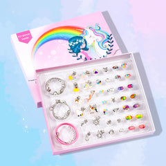  43Pcs Colorful Crystal DIY Making Kit DIY Handmade Beaded Charm Bracelet Necklaces Jewelry Making Kit with Pink Gift Box for Girls Women Valentines Birthday Gift