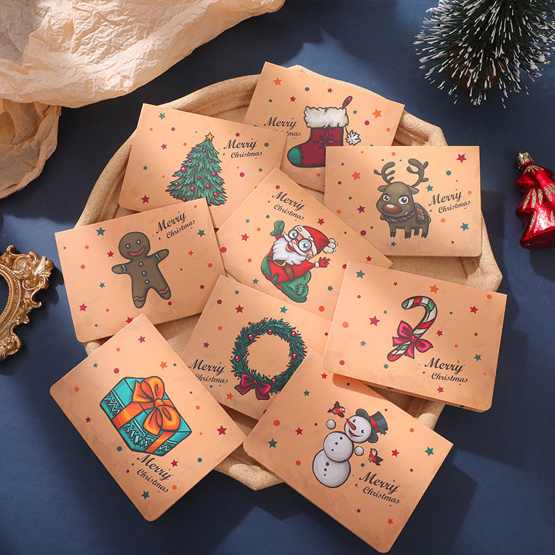9pcs Merry Christmas Greeting Card Kraft Paper Gift With envelope sticker xmas Favors Folding Card Postcard New Year Cards Kids