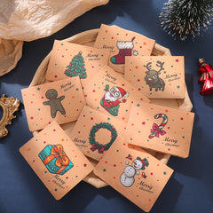 9pcs Merry Christmas Greeting Card Kraft Paper Gift With envelope sticker xmas Favors Folding Card Postcard New Year Cards Kids