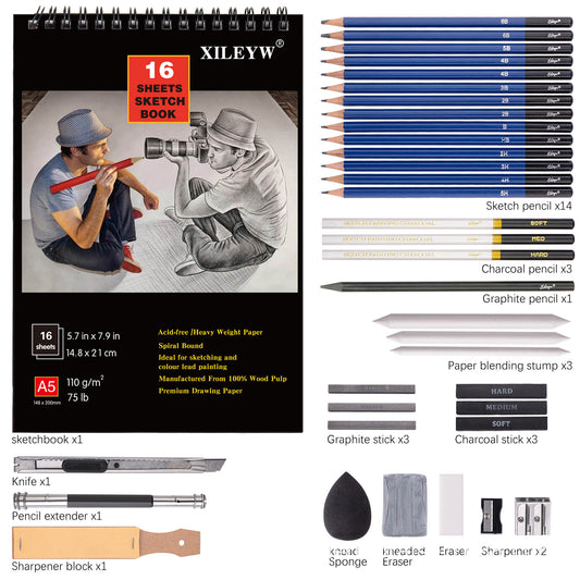 37pcs/set Drawing Kit Sketching Pencils Set