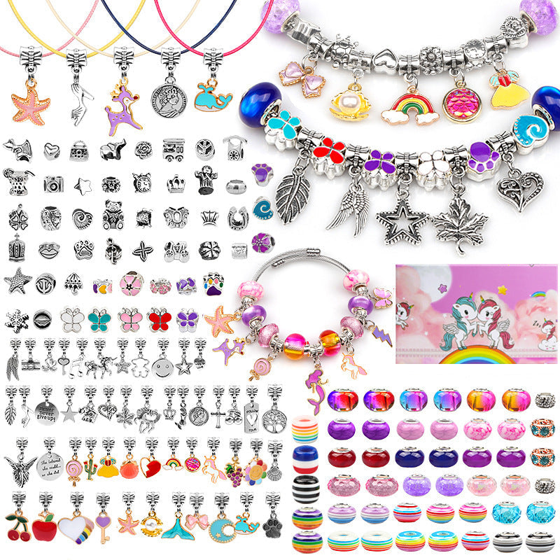 Bracelet Making Kit 1 Set Unicorn Charms Bracelet  Beaded Fashion Bracelet Jewelry Making Kit  with Bracelet,Pendant,Beads,Charms and Necklacefor Girls Kids Bracelet Craft Kit Gift