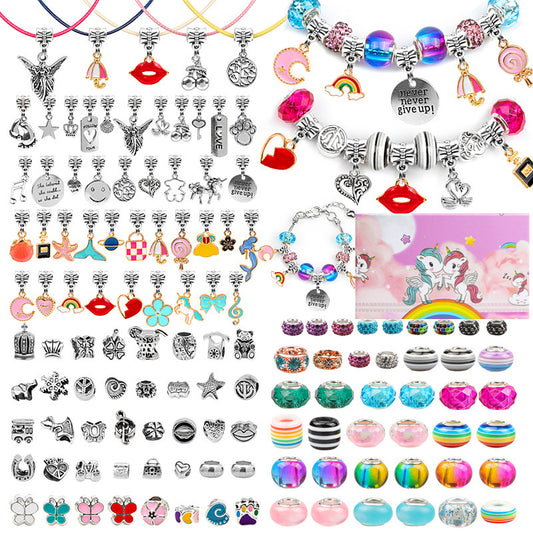 Bracelet Making Kit 1 Set Unicorn Charms Bracelet  Beaded Fashion Bracelet Jewelry Making Kit  with Bracelet,Pendant,Beads,Charms and Necklacefor Girls Kids Bracelet Craft Kit Gift