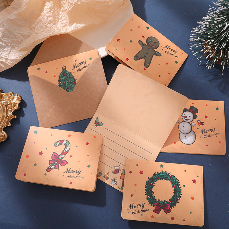 9pcs Merry Christmas Greeting Card Kraft Paper Gift With envelope sticker xmas Favors Folding Card Postcard New Year Cards Kids