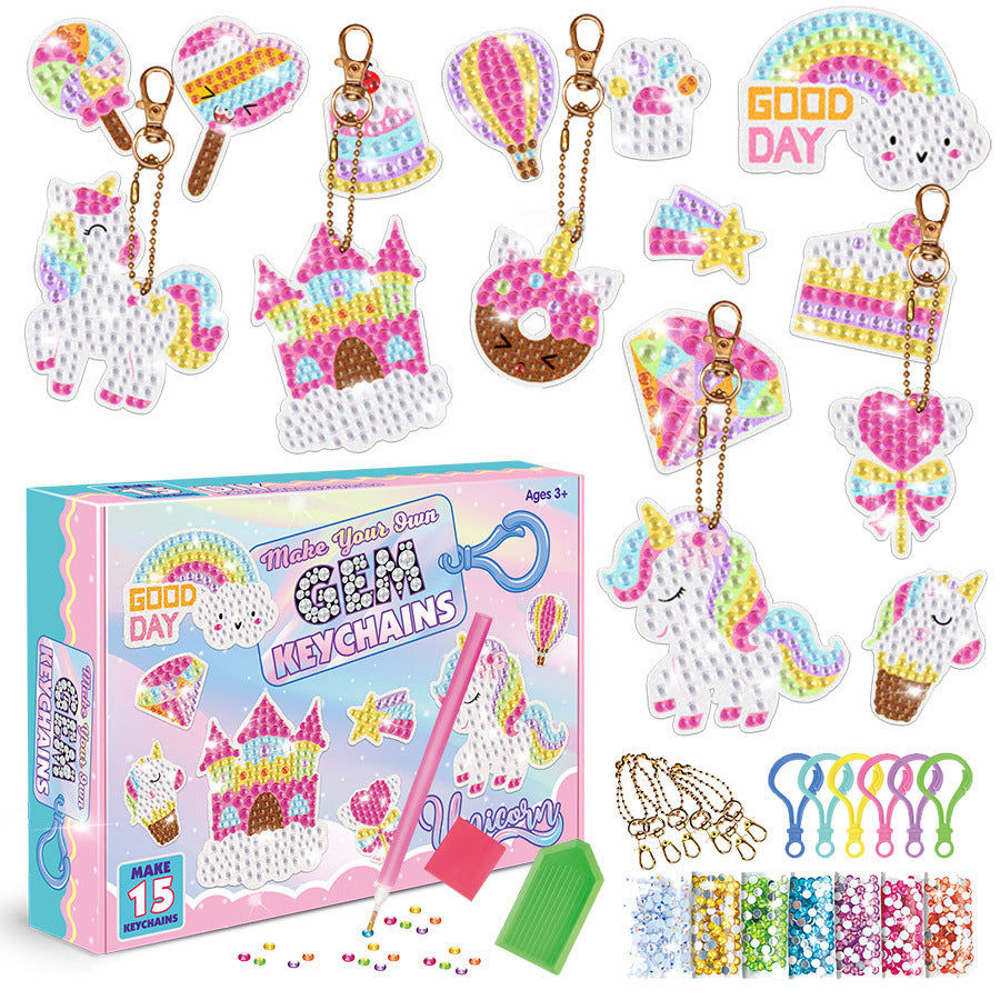 5D Unicorn Donut Diamond Painting Kit With Keychains