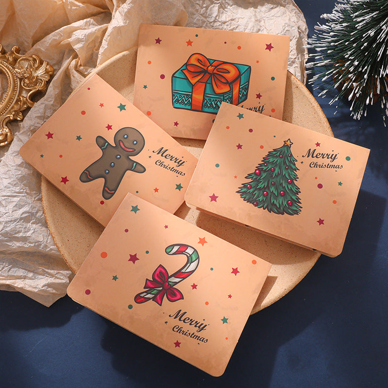 9pcs Merry Christmas Greeting Card Kraft Paper Gift With envelope sticker xmas Favors Folding Card Postcard New Year Cards Kids