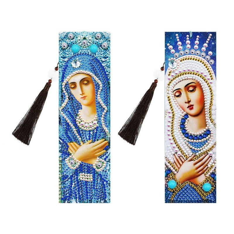 DIY Diamond Painting Bookmarks 2Pcs Diamond Embroidery Mosaic Cross Stitch Kit Butterfly Peacock Leather Tassel Book Marks Gift