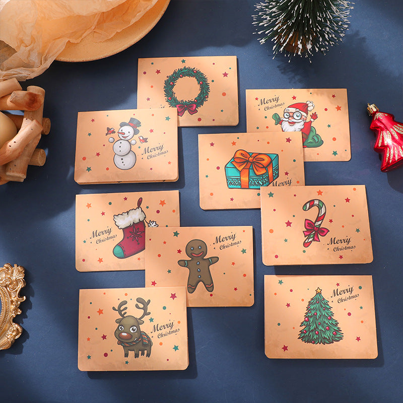 9pcs Merry Christmas Greeting Card Kraft Paper Gift With envelope sticker xmas Favors Folding Card Postcard New Year Cards Kids
