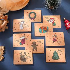 9pcs Merry Christmas Greeting Card Kraft Paper Gift With envelope sticker xmas Favors Folding Card Postcard New Year Cards Kids