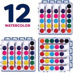 12 Colors Watercolor Paint Set Washable Watercolor Paint Set with Paint Brushes For Kids and Adults Drawing Coloring Painting, Washable Paint for Classroom, Parties, Kindergarten and Art Activities