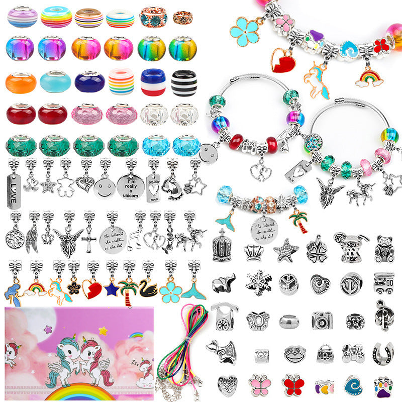 Bracelet Making Kit 1 Set Unicorn Charms Bracelet  Beaded Fashion Bracelet Jewelry Making Kit  with Bracelet,Pendant,Beads,Charms and Necklacefor Girls Kids Bracelet Craft Kit Gift