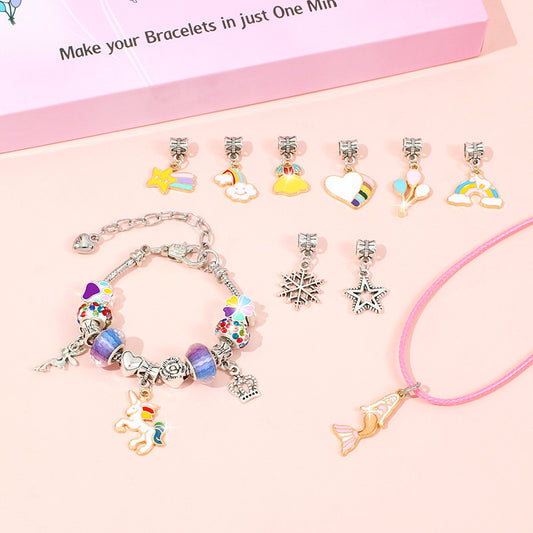  43Pcs Colorful Crystal DIY Making Kit DIY Handmade Beaded Charm Bracelet Necklaces Jewelry Making Kit with Pink Gift Box for Girls Women Valentines Birthday Gift
