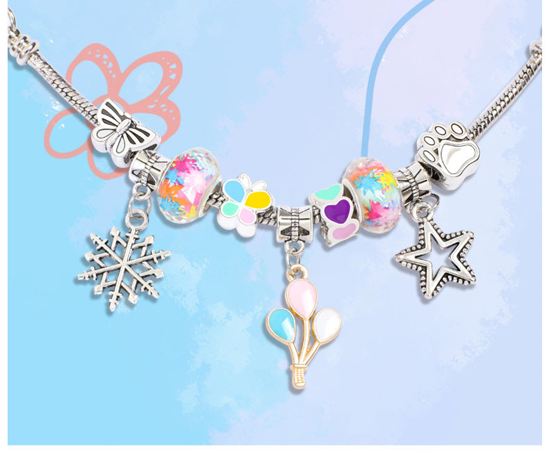  43Pcs Colorful Crystal DIY Making Kit DIY Handmade Beaded Charm Bracelet Necklaces Jewelry Making Kit with Pink Gift Box for Girls Women Valentines Birthday Gift