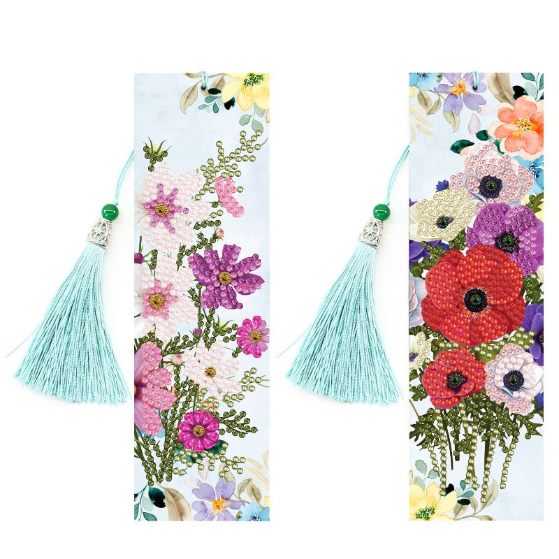 DIY Diamond Painting Bookmarks 2Pcs Diamond Embroidery Mosaic Cross Stitch Kit Butterfly Peacock Leather Tassel Book Marks Gift