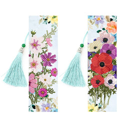 DIY Diamond Painting Bookmarks 2Pcs Diamond Embroidery Mosaic Cross Stitch Kit Butterfly Peacock Leather Tassel Book Marks Gift