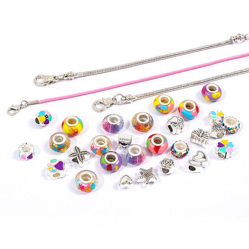  43Pcs Colorful Crystal DIY Making Kit DIY Handmade Beaded Charm Bracelet Necklaces Jewelry Making Kit with Pink Gift Box for Girls Women Valentines Birthday Gift