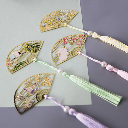 Metal Bookmark Chinese Style Folding Fan Paper Reading Bookmarks Creative Book Page Marker Stationery Supplies Color Bookmarks