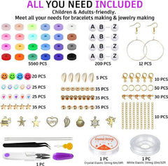 6000 Pcs 6MM Polymer Clay Beads Set 24 Rainbow Color Flat Chip Beads with Pendant Charms Kit and Elastic Strings for Jewelry Making Kit Bracelets Necklace For Boho Bracelet Necklce Making Letter Beads Accessories Kit DIY