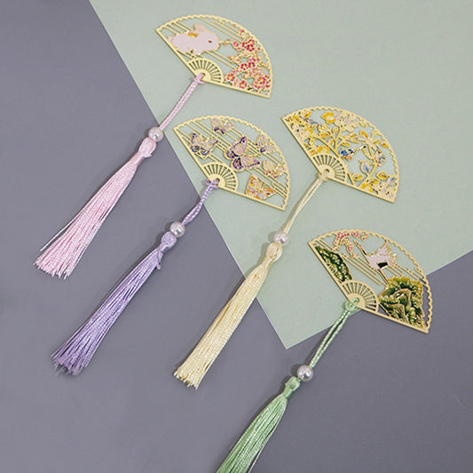 Metal Bookmark Chinese Style Folding Fan Paper Reading Bookmarks Creative Book Page Marker Stationery Supplies Color Bookmarks