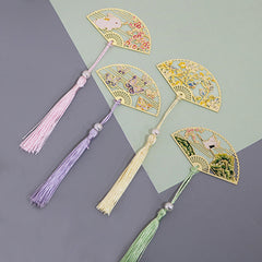 Metal Bookmark Chinese Style Folding Fan Paper Reading Bookmarks Creative Book Page Marker Stationery Supplies Color Bookmarks