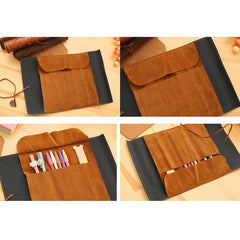 4 Pieces PU Leather Rollup Pen Bag, Vintage Creative Map Pencil Case, Matte Smooth Cover Storage Pouch Holder Organizer, Art Makeup Cosmetic Pouch, Soft Wrap Bag Stationery Gift