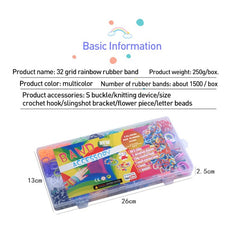 Colorful Loom Rubber Bands Kit, DIY Rainbow Rubber Bands Twist Band Set, Rubber Bands Bracelet Making Kit 1500 Rubber Bands with 32 Colours for Children Crafting Friendship Bracelet Weaving