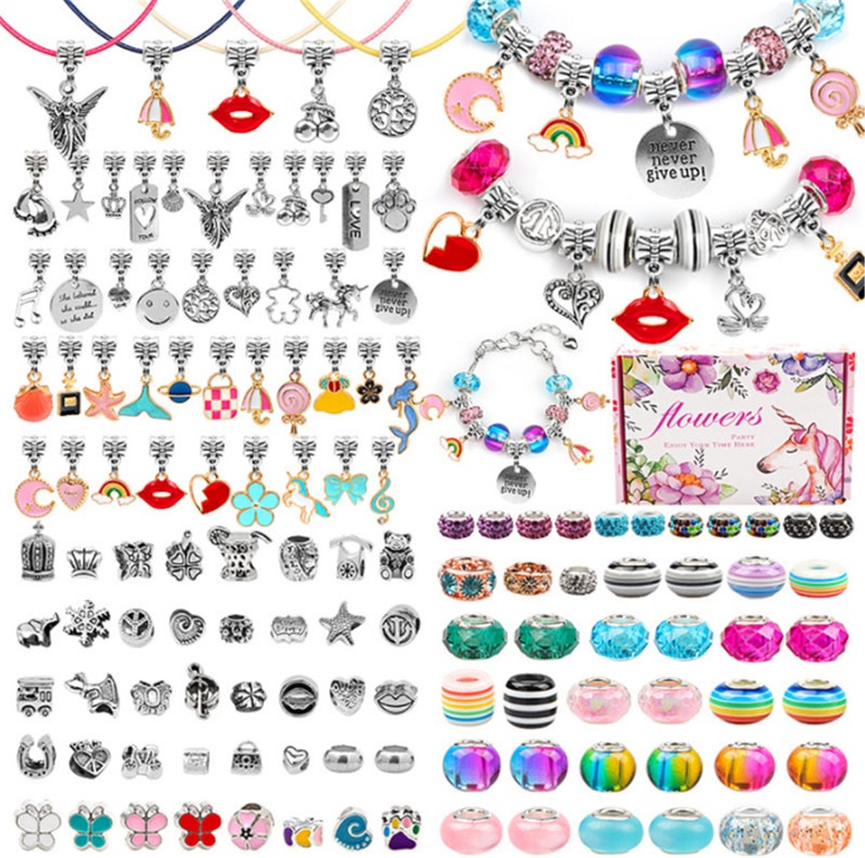 Bracelet Making Kit 130 Pcs DIY Jewelry Making Kit Children DIY Handmade Toy with Bracelet,Pendant,Beads,Charms and Necklace String for Bracelets Craft & Necklace Making,for Teen Girl Gifts Ages 3-13