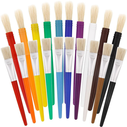 10/20Pcs Oil Watercolor Paint Brush Round Flat Bristle Children Kids Paint Brush Candy Color Plastic Handle Bristle Brushes DIY Painting Art Supply