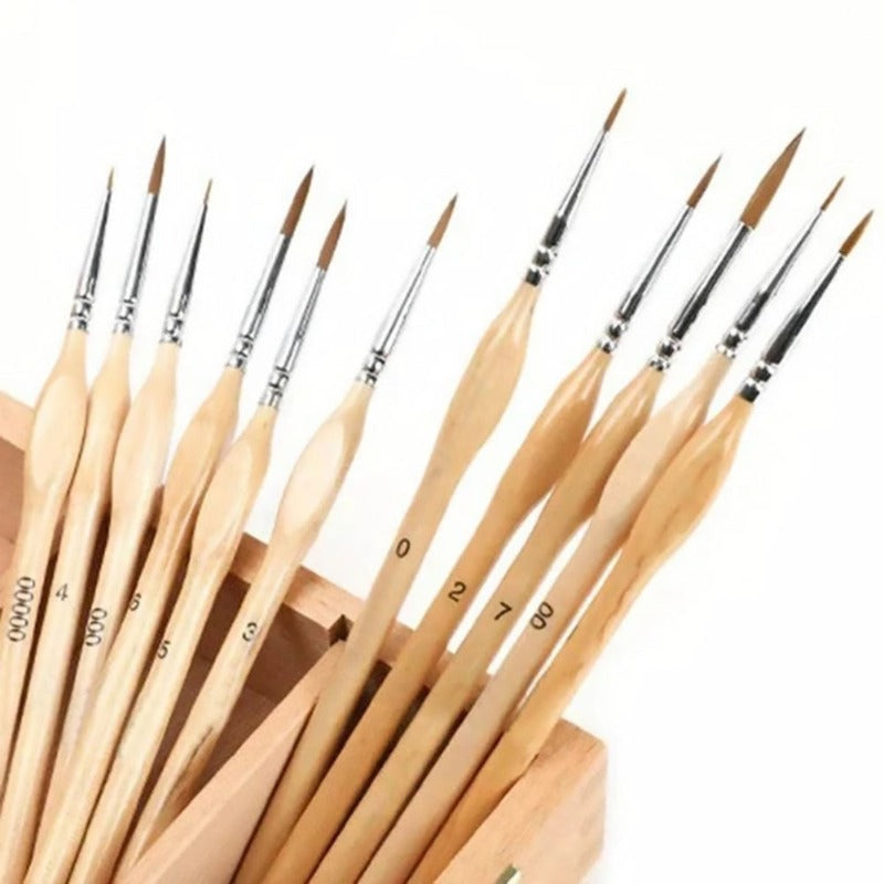 11 Pcs Miniature Detail Paint Brush Set With Wood Handle Professional Art Painting Supplies Handmade Painting Tools Outline Pen