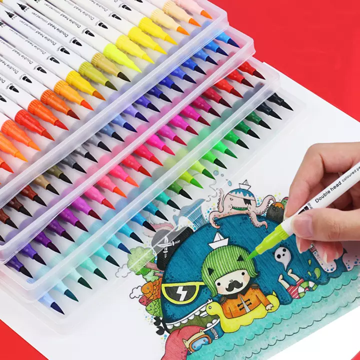 12/24/36/48/60 PCS Colored Art Sketching Markers Drawing Set Double-head Watercolor paint brush pen Diary supplies Stationery