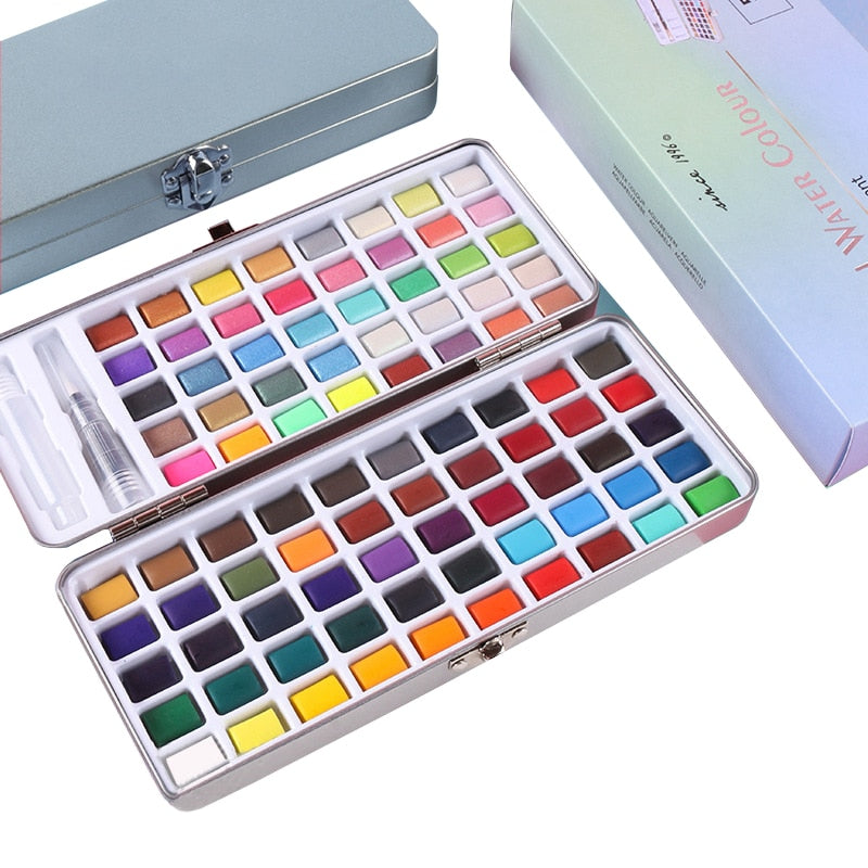 Water Color Paint Set Solid Glitter Metallic Watercolor Paint Set With Box with Metal Ring and Watercolor Brush For Students Watercolor Kit Travel Painting Supplies Painter Gifts Supplies