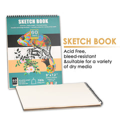 60 Sheets 9" x 12" Top Spiral Bound Sketch Pad Sketch Drawing Pads Art Supplies for Drawing Sketching and Journaling with Three Colors of Paper Artist Sketching Drawing Pad