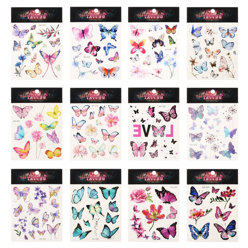 12 Sheet 3D Colorful Butterfly Temporary Tattoos Stickers Hand Neck Wrist Body Art Kids Girls Women Waterproof Fake Tattoos