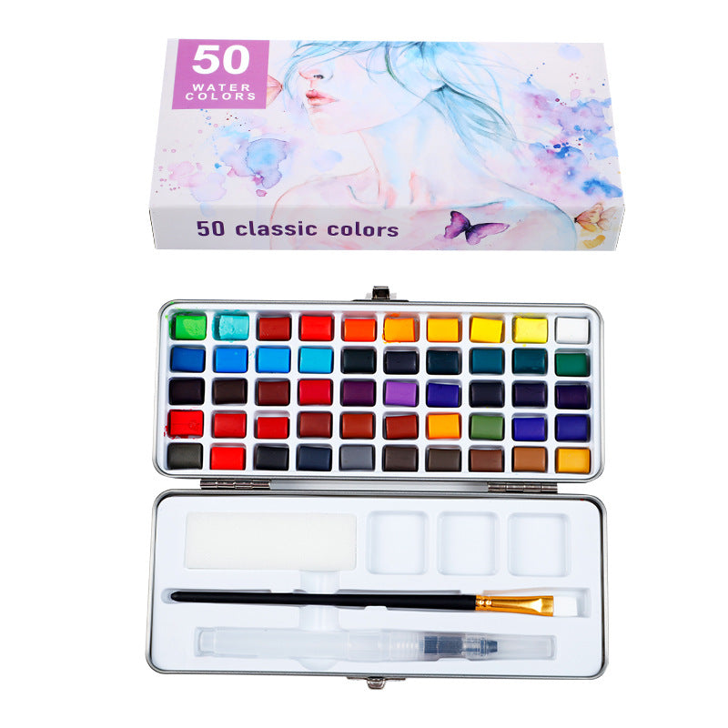 50 Colors Solid Watercolor Set Professional Watercolor Paint Set Basic Neon Glitter Watercolor Paint for Drawing Art Paint Supplies Art Supplies