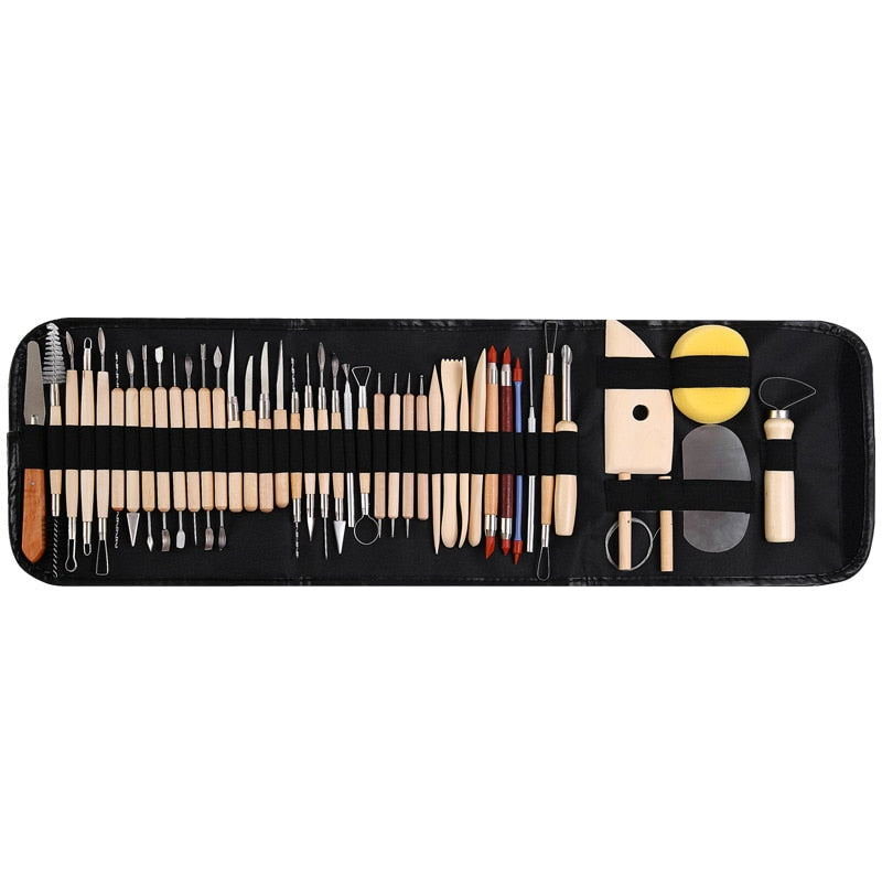 Clay Tools Set, Pottery Modelling Tools Kit Sculpting Tool Wooden Pottery Clay Carving Kit with Storage Bag, Apron for Rock Painting, Pottery Clay Modeling Embossing Nail Art DIY