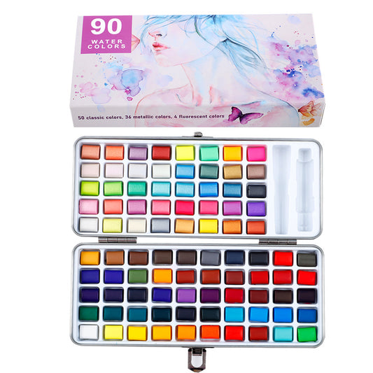 90 Colors Solid Watercolor Piant Set Basic Neon Glitter Watercolor Paint