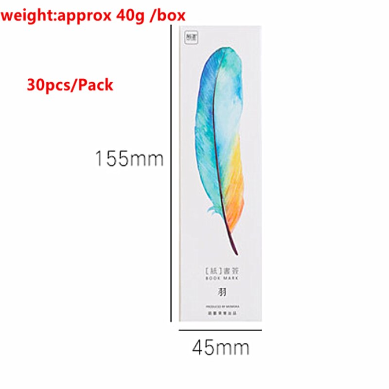 30pcs/Pack Cute Creative Colorful Feather Paper Bookmark Stationery Bookmarks Book Clip Office Accessories School Supplies