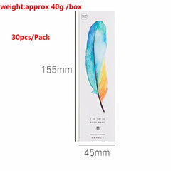 30pcs/Pack Cute Creative Colorful Feather Paper Bookmark Stationery Bookmarks Book Clip Office Accessories School Supplies