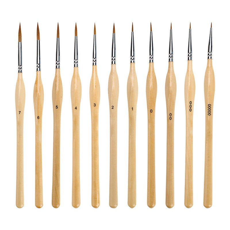 11 Pcs Miniature Detail Paint Brush Set With Wood Handle Professional Art Painting Supplies Handmade Painting Tools Outline Pen