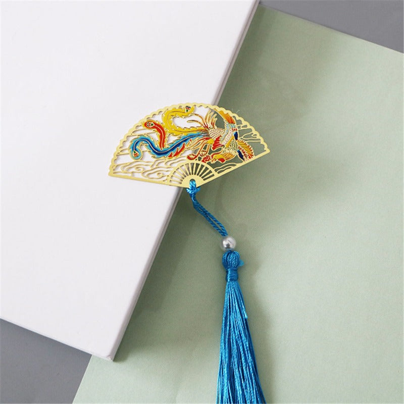 Metal Bookmark Chinese Style Folding Fan Paper Reading Bookmarks Creative Book Page Marker Stationery Supplies Color Bookmarks