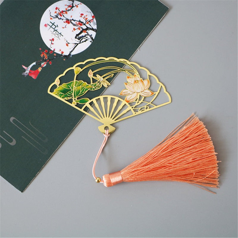 Metal Bookmark Chinese Style Folding Fan Paper Reading Bookmarks Creative Book Page Marker Stationery Supplies Color Bookmarks