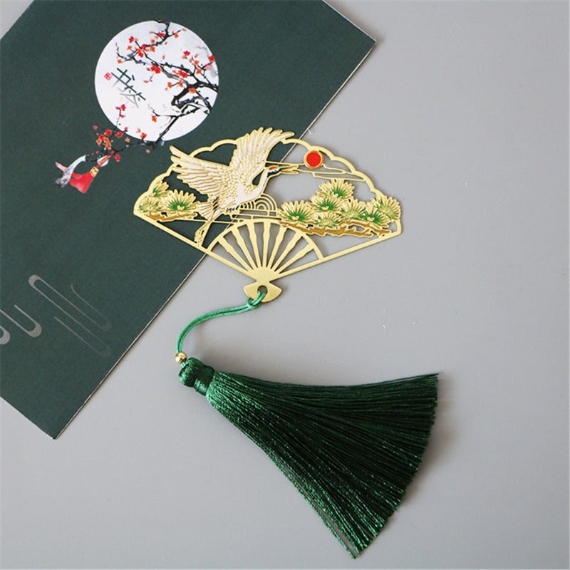Metal Bookmark Chinese Style Folding Fan Paper Reading Bookmarks Creative Book Page Marker Stationery Supplies Color Bookmarks