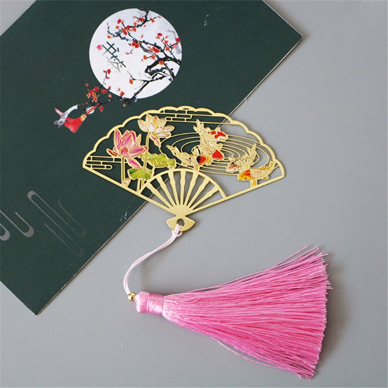 Metal Bookmark Chinese Style Folding Fan Paper Reading Bookmarks Creative Book Page Marker Stationery Supplies Color Bookmarks