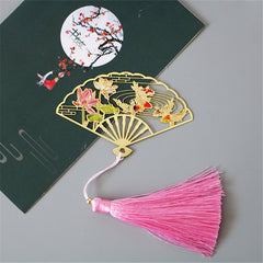 Metal Bookmark Chinese Style Folding Fan Paper Reading Bookmarks Creative Book Page Marker Stationery Supplies Color Bookmarks