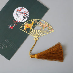Metal Bookmark Chinese Style Folding Fan Paper Reading Bookmarks Creative Book Page Marker Stationery Supplies Color Bookmarks