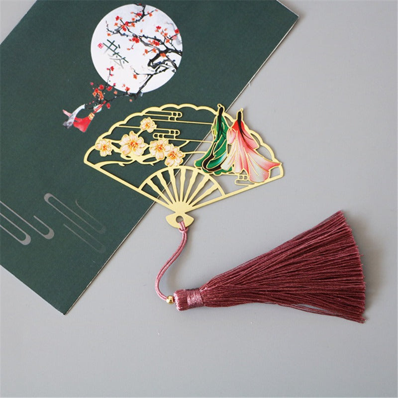 Metal Bookmark Chinese Style Folding Fan Paper Reading Bookmarks Creative Book Page Marker Stationery Supplies Color Bookmarks